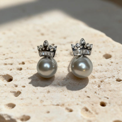 Crown Pearl Stud Earrings
