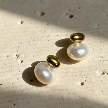 Gold Pearl Stud Earrings