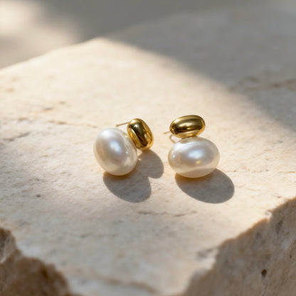 Gold Pearl Stud Earrings