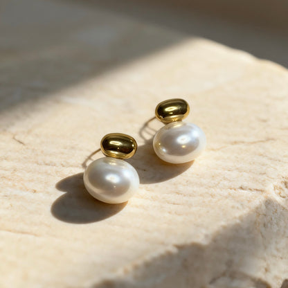 Gold Pearl Stud Earrings