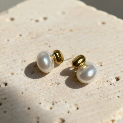 Gold Pearl Stud Earrings