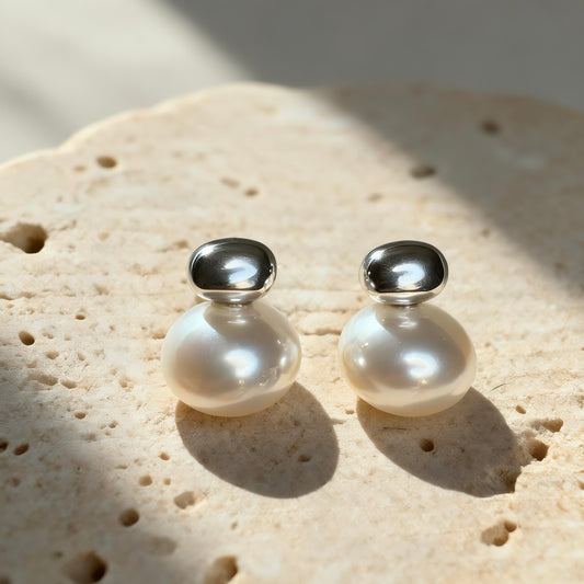 Silver Pearl Stud Earrings