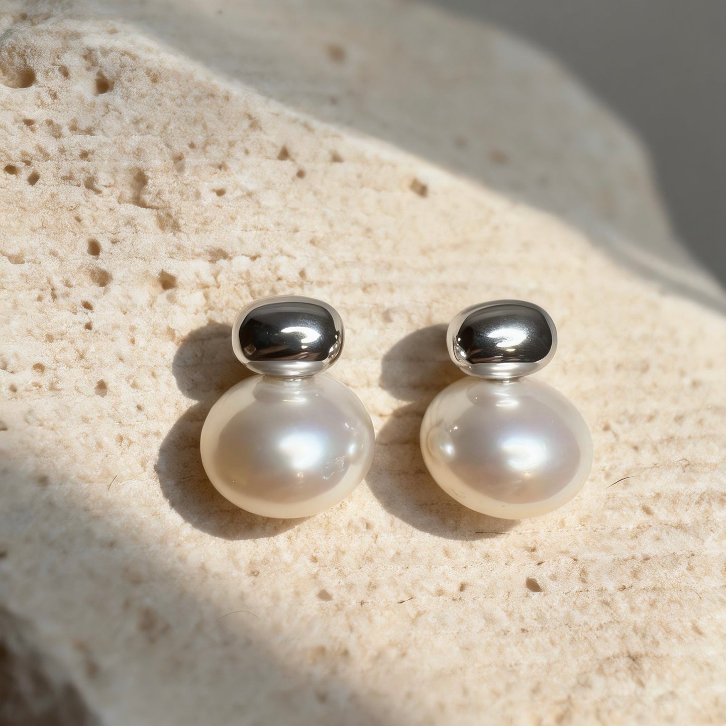 Silver Pearl Stud Earrings