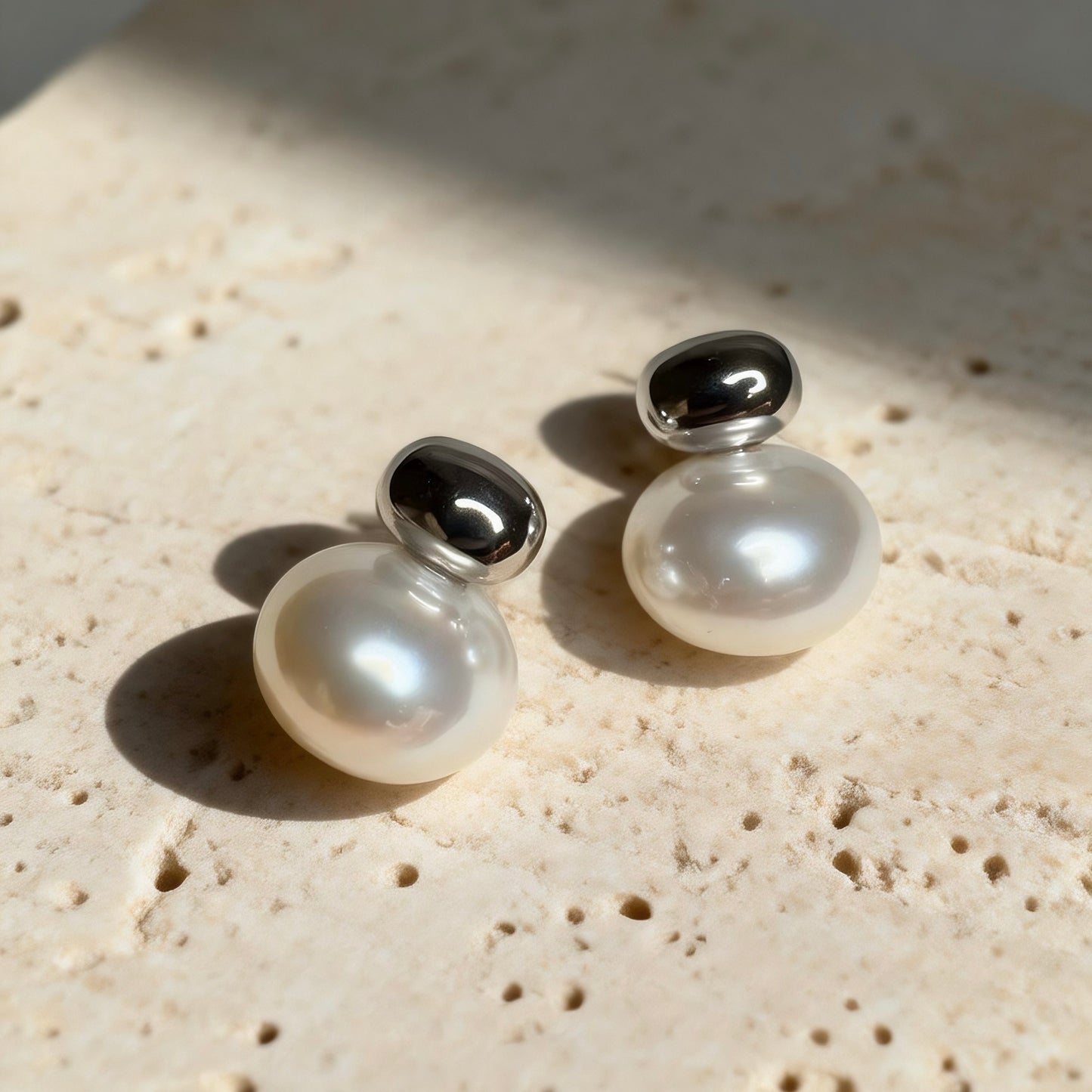 Silver Pearl Stud Earrings