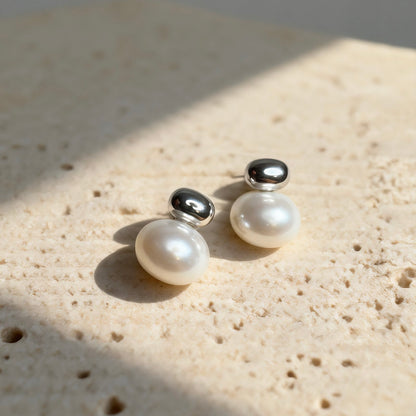Silver Pearl Stud Earrings