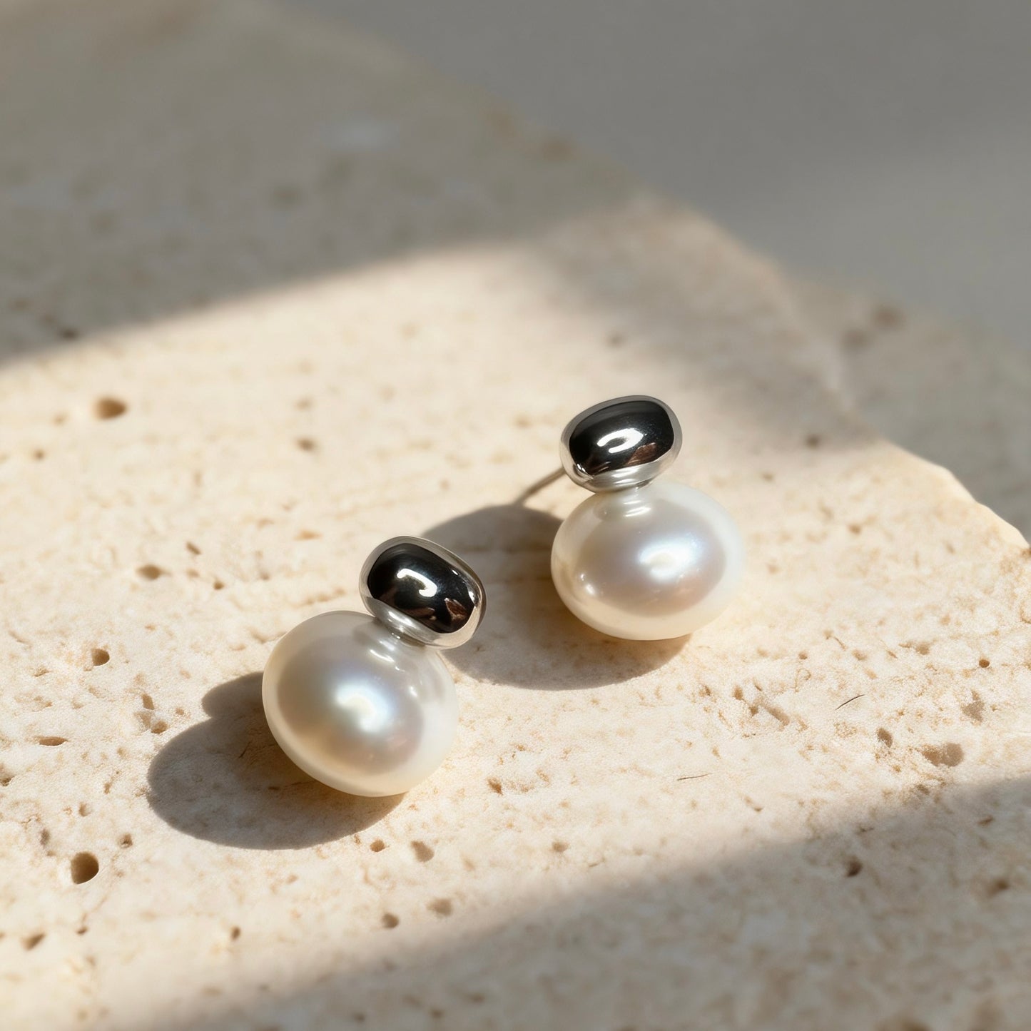 Silver Pearl Stud Earrings