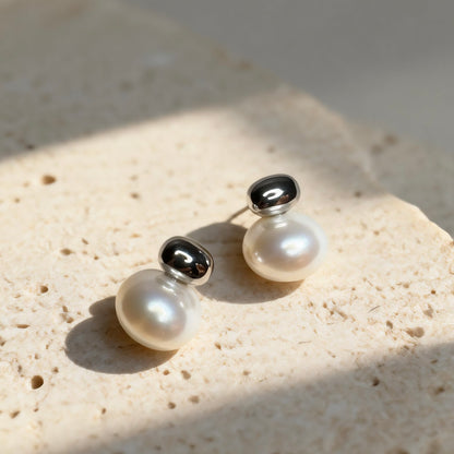 Silver Pearl Stud Earrings