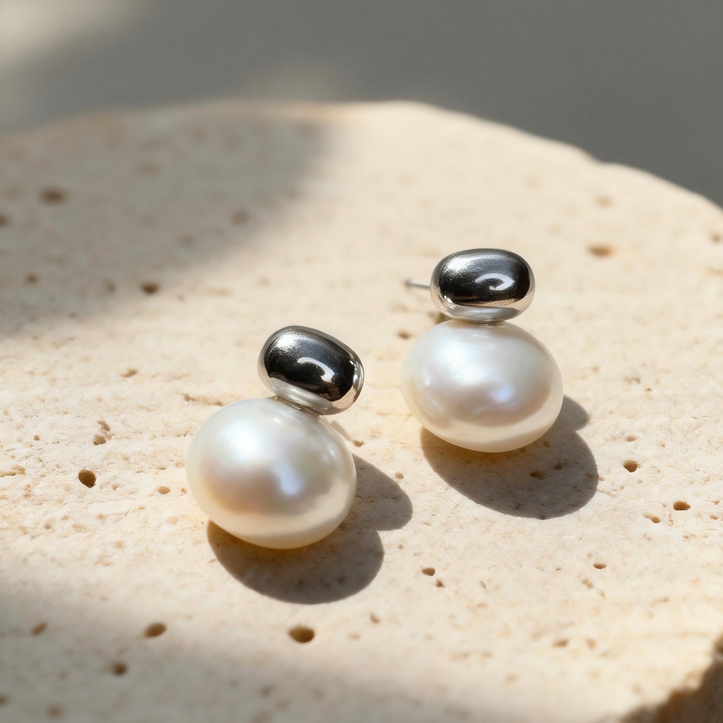 Silver Pearl Stud Earrings