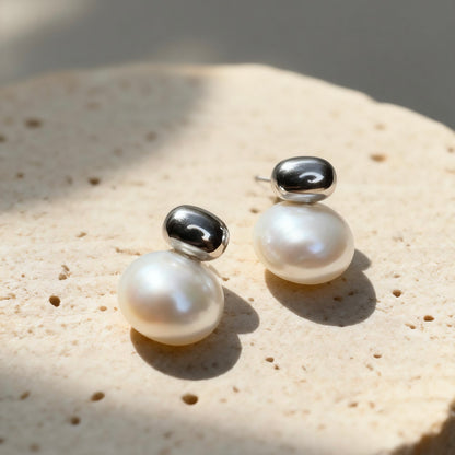 Silver Pearl Stud Earrings