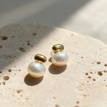 Gold Pearl Stud Earrings