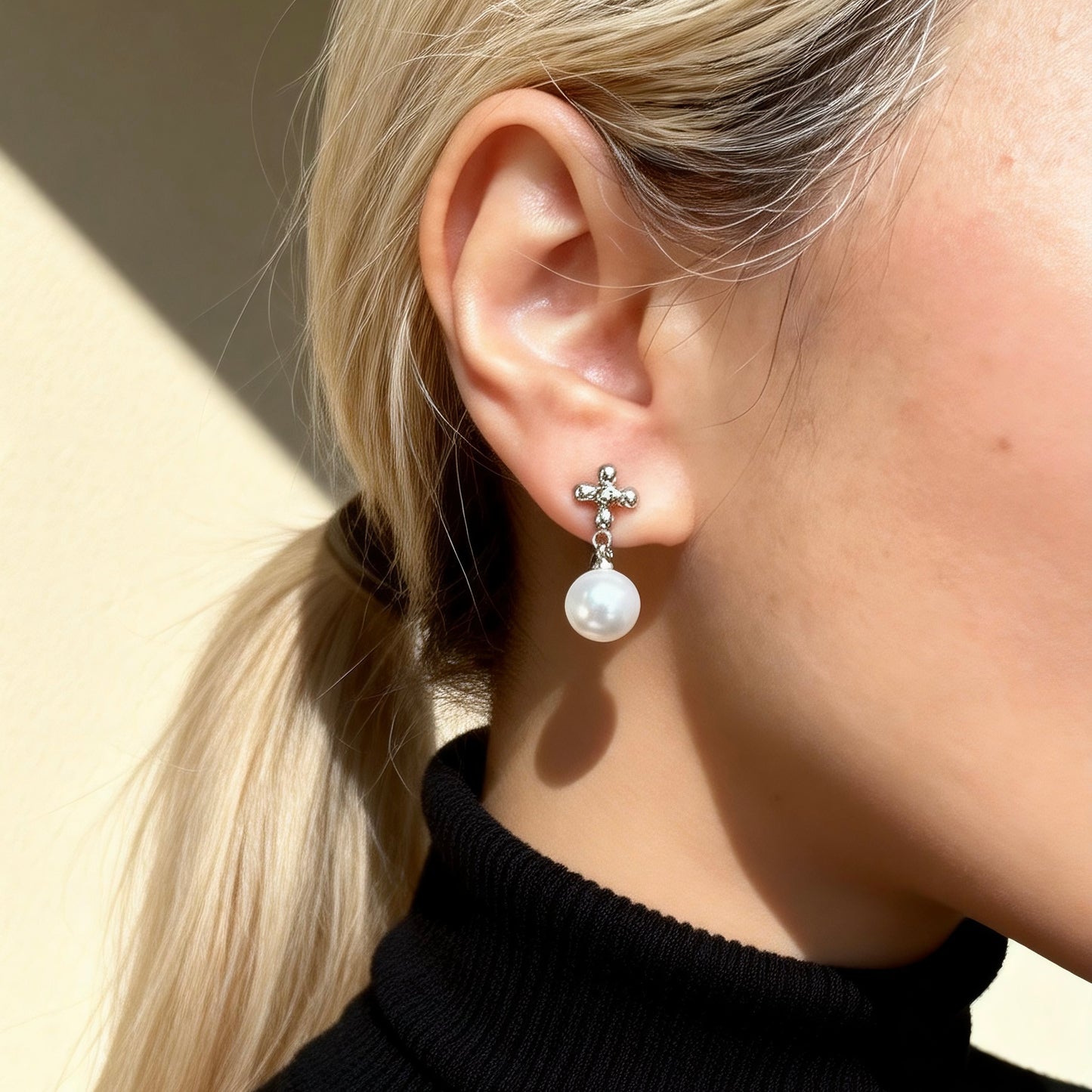 Silver Pearl Drop Studs