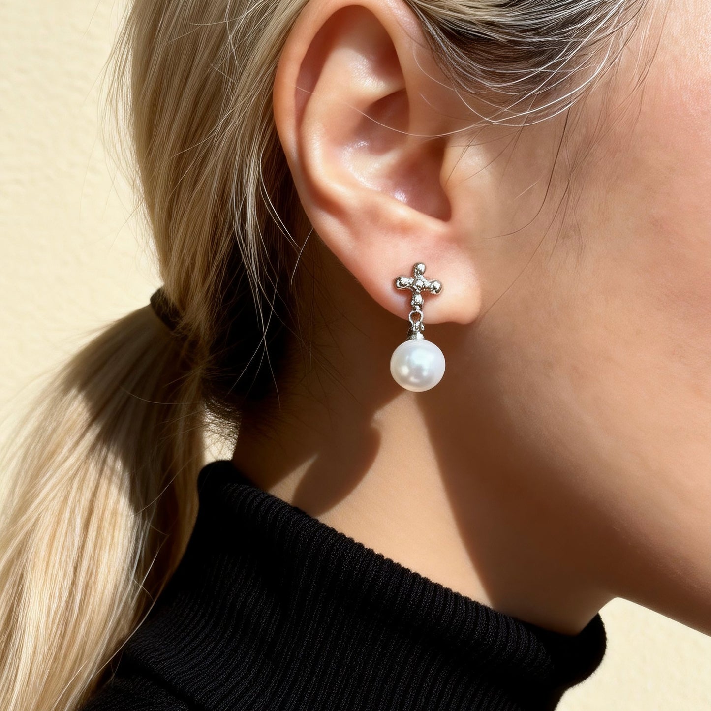 Silver Pearl Drop Studs