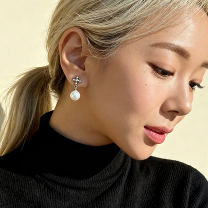 Silver Pearl Drop Studs