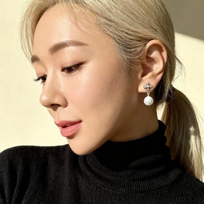 Silver Pearl Drop Studs