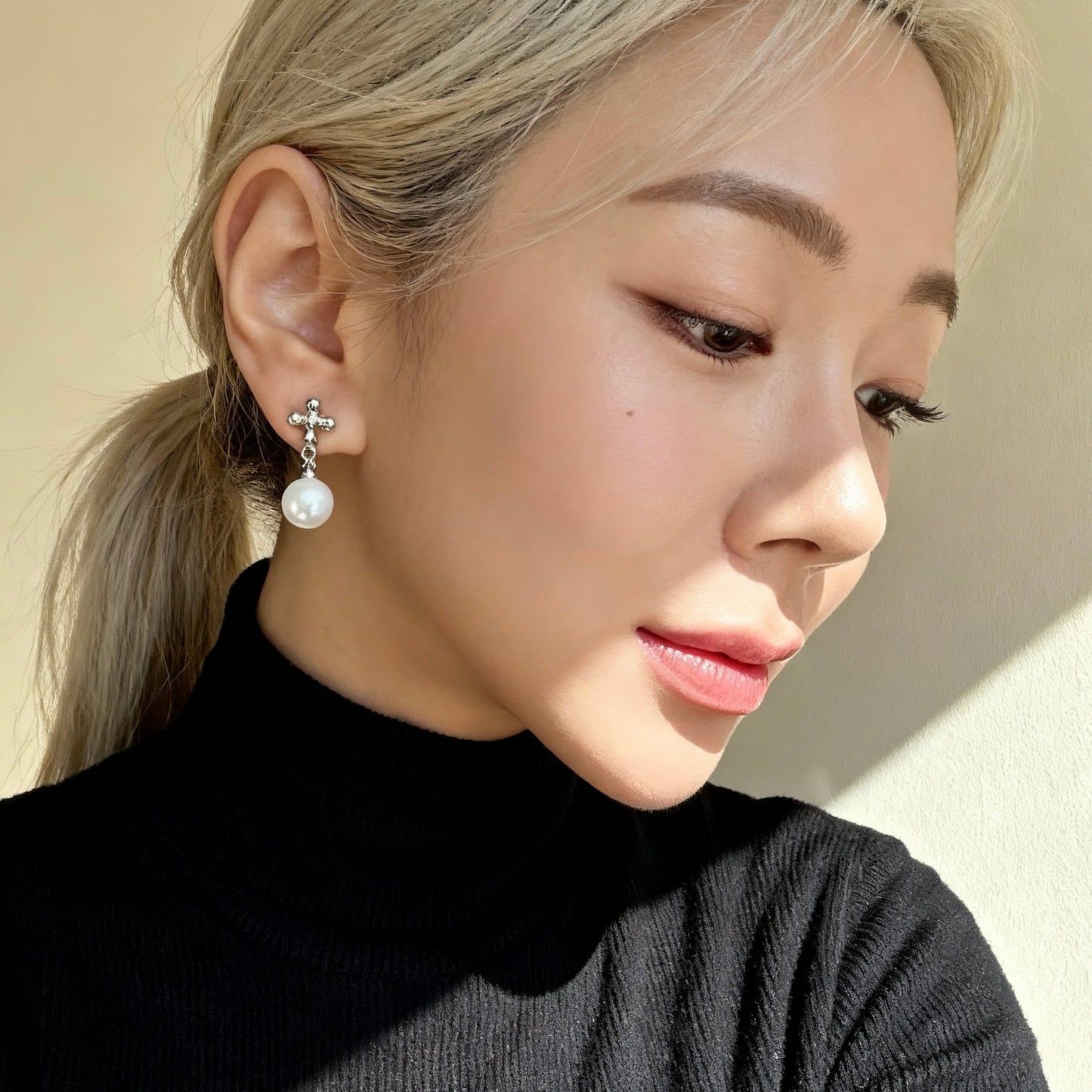 Silver Pearl Drop Studs