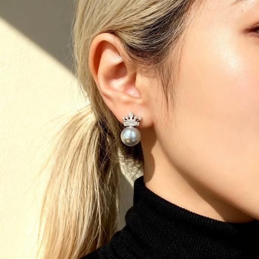 Crown Pearl Stud Earrings