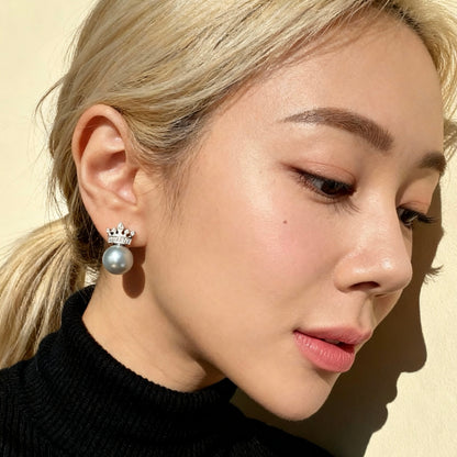 Crown Pearl Stud Earrings
