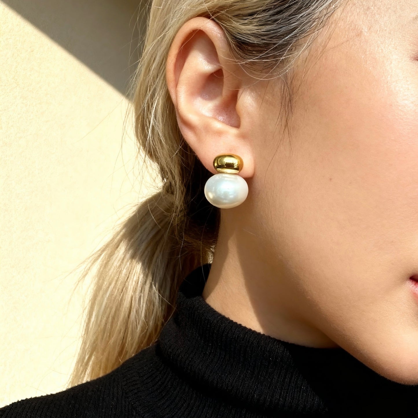 Gold Pearl Stud Earrings