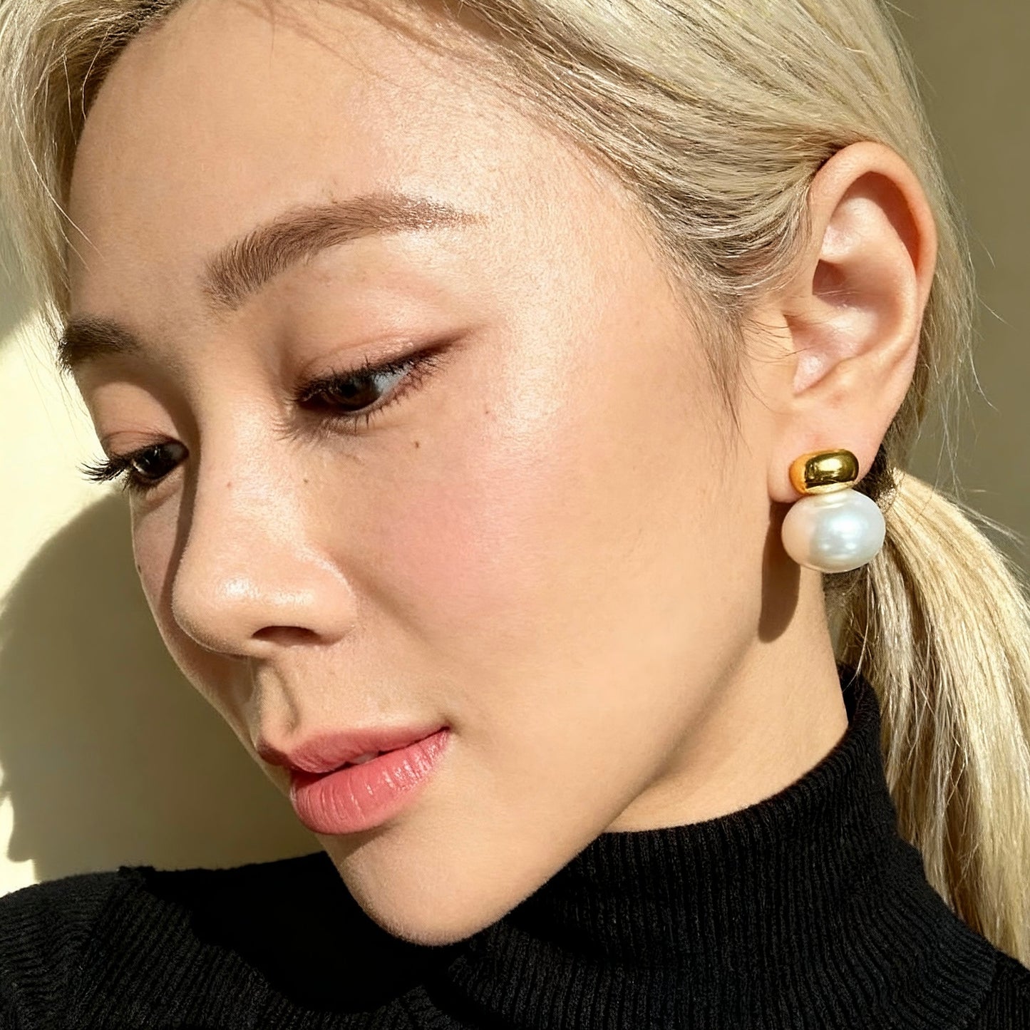 Gold Pearl Stud Earrings