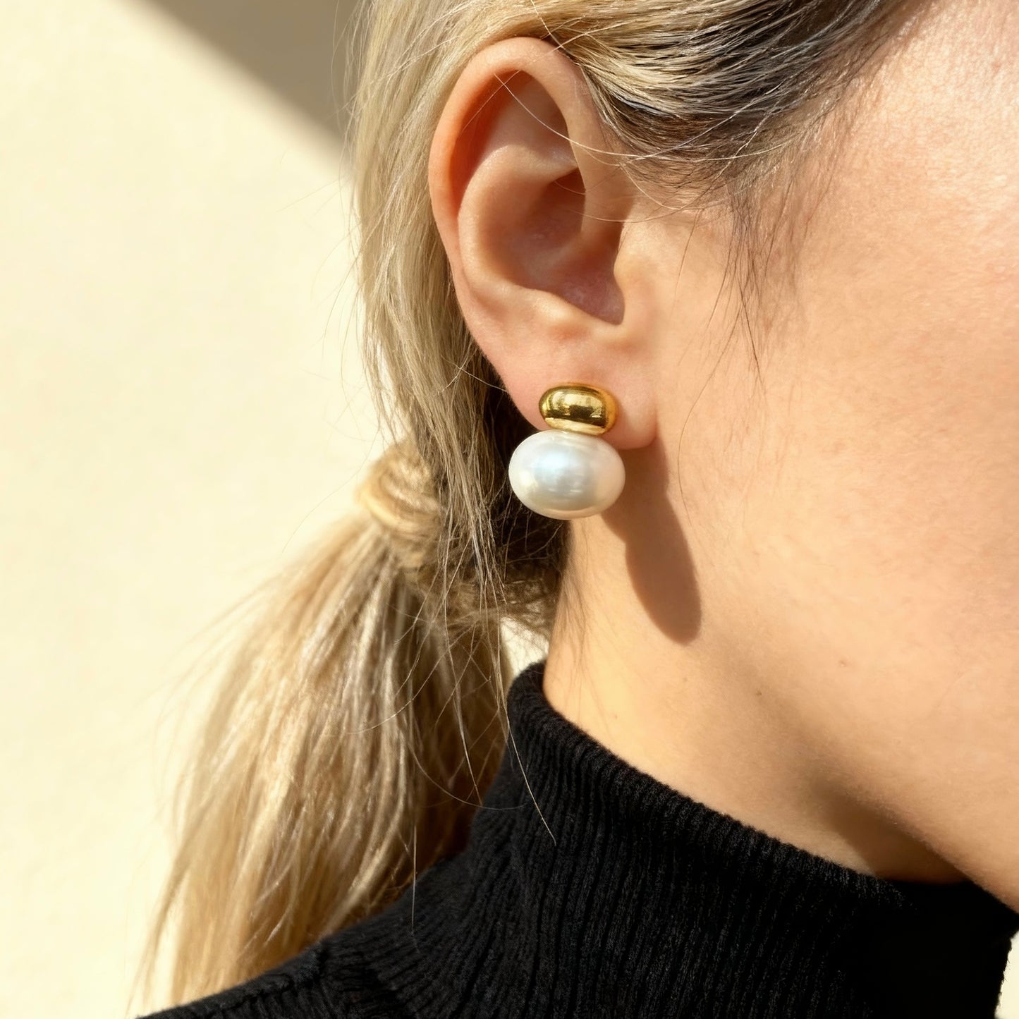 Gold Pearl Stud Earrings