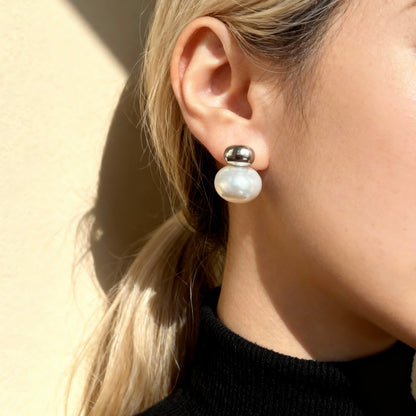 Silver Pearl Stud Earrings