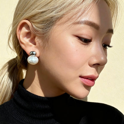 Silver Pearl Stud Earrings