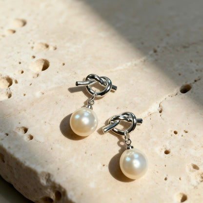 Knot Pearl Drop Earrings