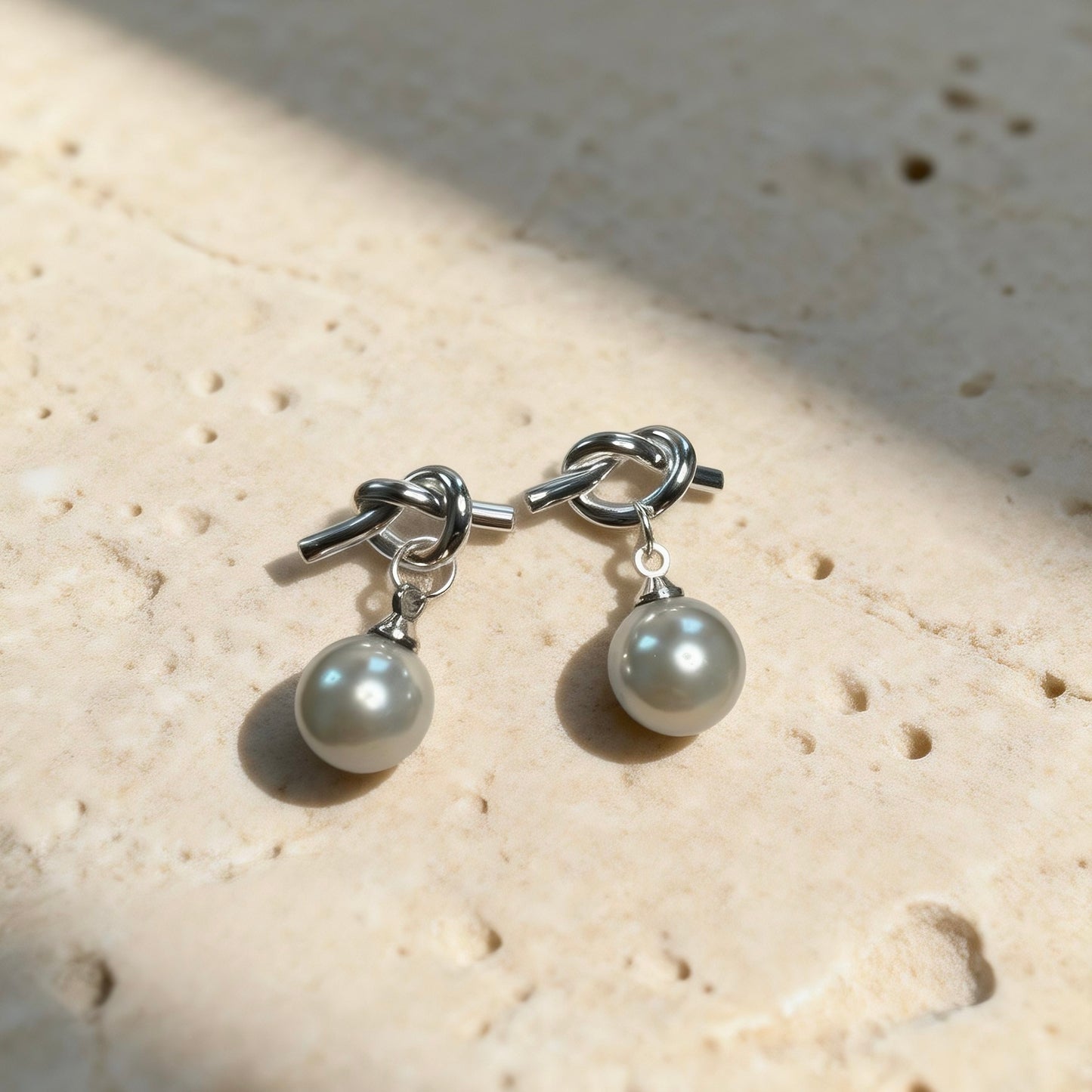 Grey Pearl Knot Earrings