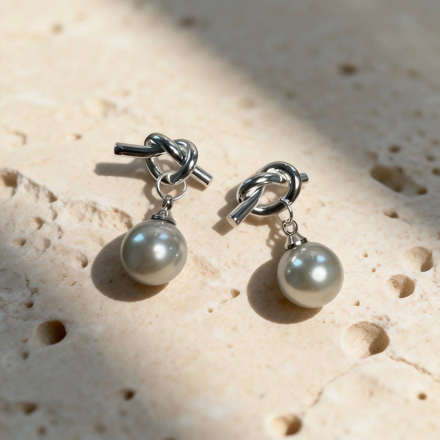 Grey Pearl Knot Earrings