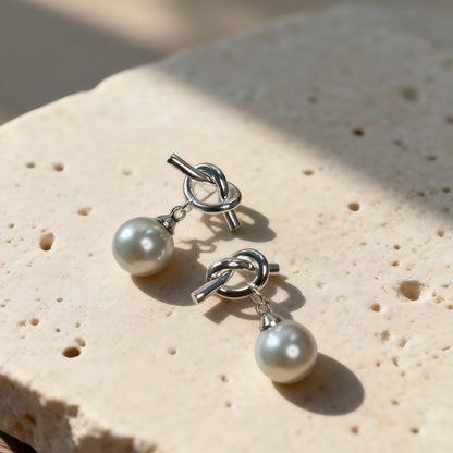 Grey Pearl Knot Earrings