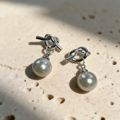Grey Pearl Knot Earrings
