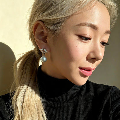 Grey Pearl Knot Earrings