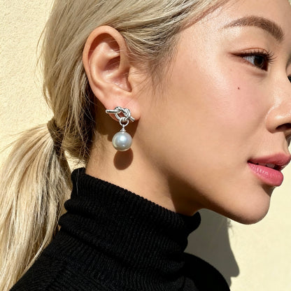Grey Pearl Knot Earrings