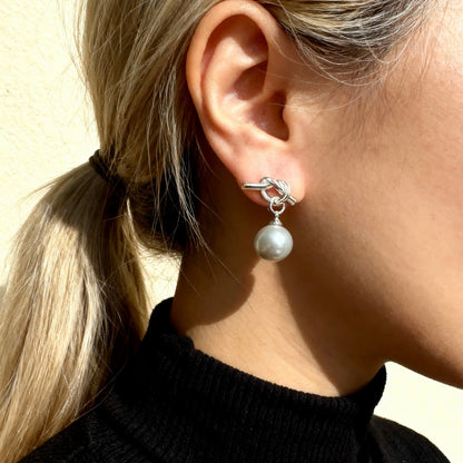 Grey Pearl Knot Earrings