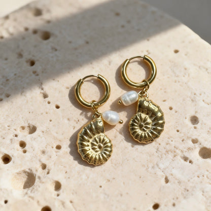 Gold Spiral Shell Hoops