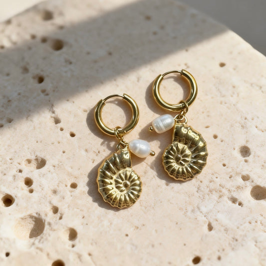 Gold Spiral Shell Hoops