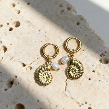 Gold Spiral Shell Hoops