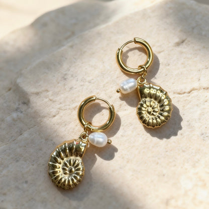 Gold Spiral Shell Hoops