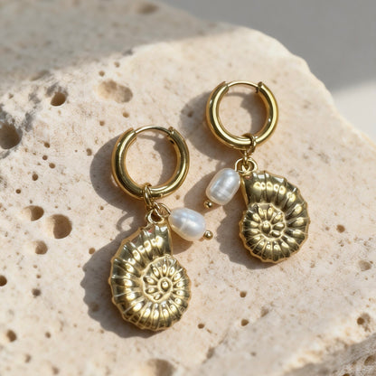 Gold Spiral Shell Hoops