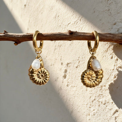 Gold Spiral Shell Hoops