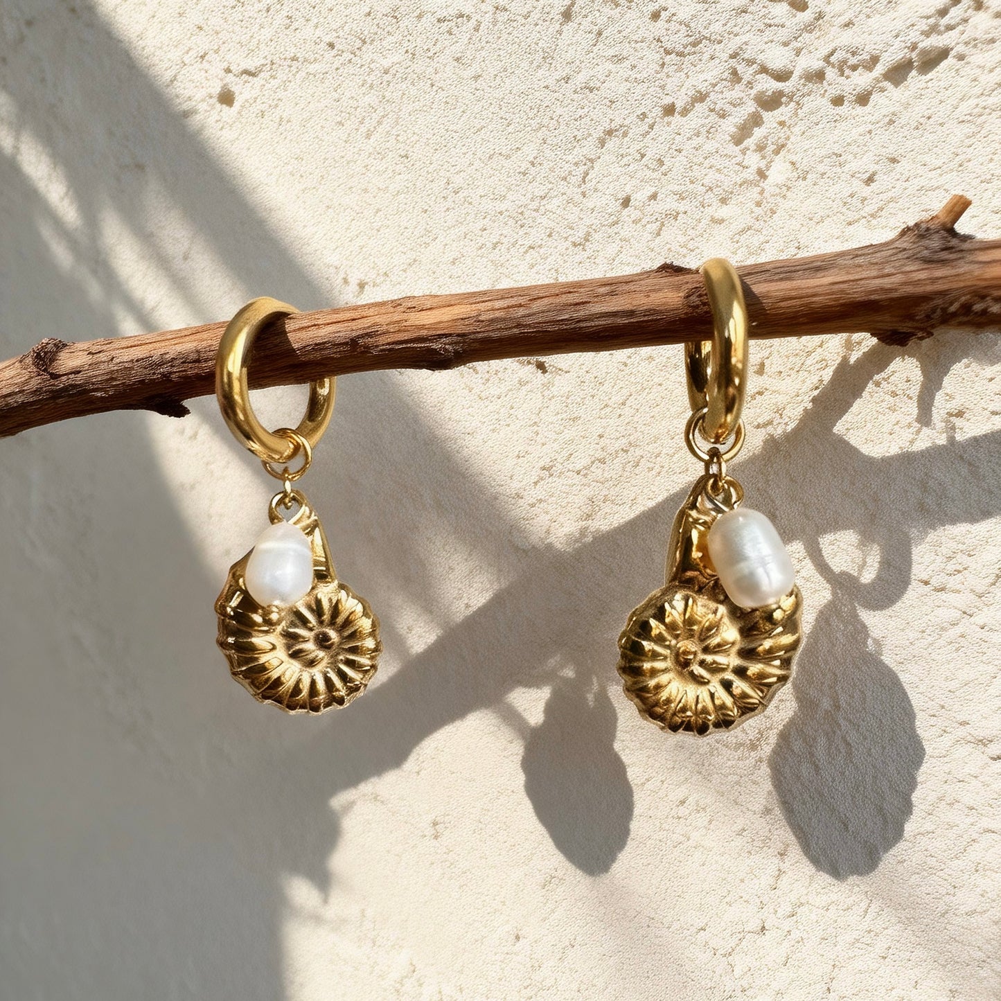 Gold Spiral Shell Hoops