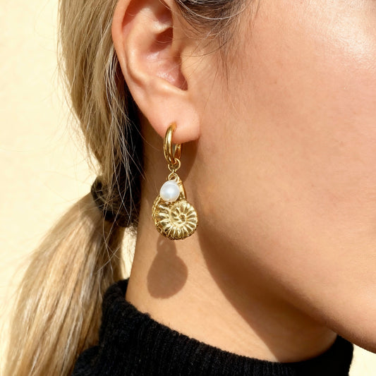 Gold Spiral Shell Hoops