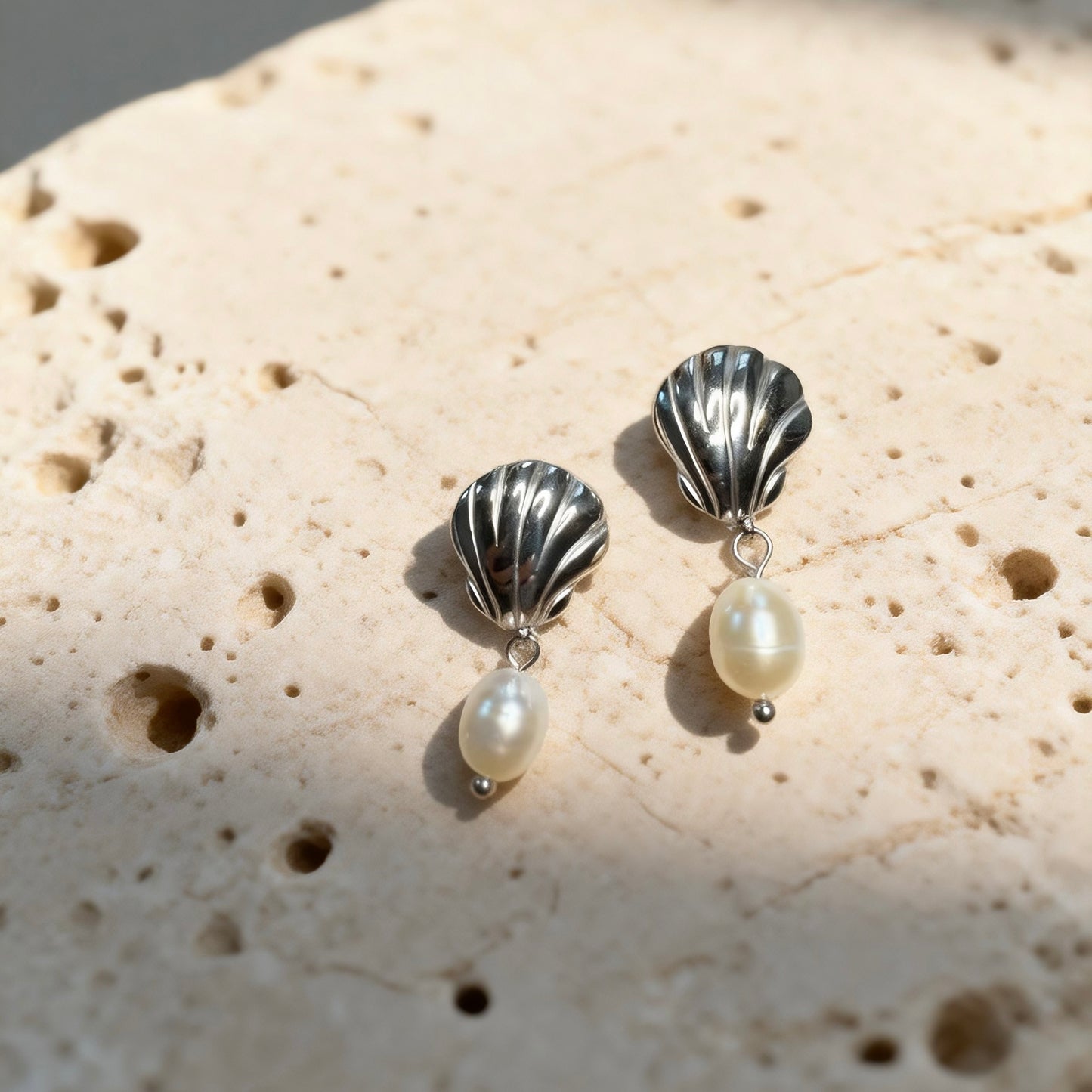Silver Shell Pearl Drops