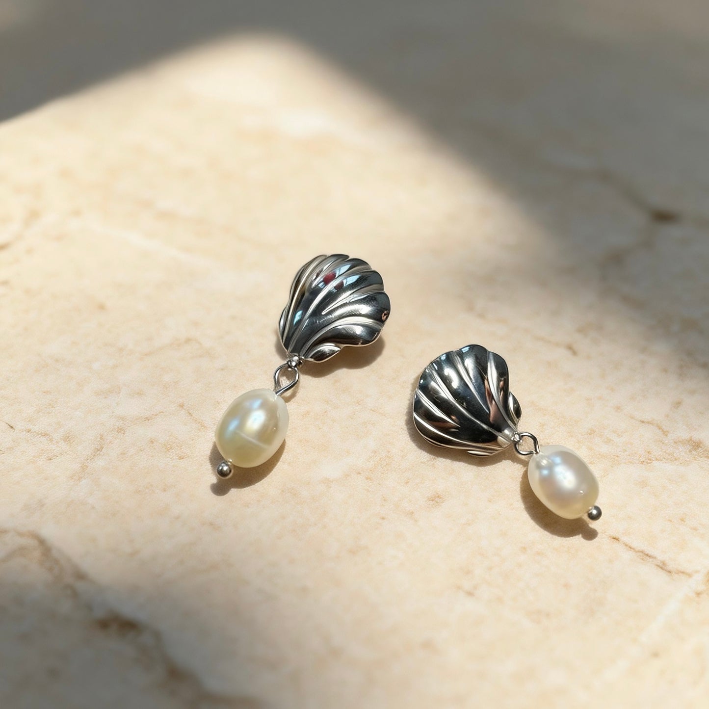Silver Shell Pearl Drops