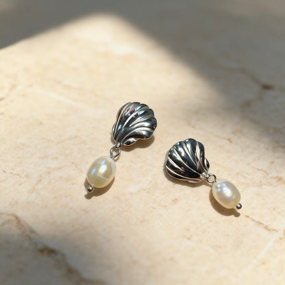 Silver Shell Pearl Drops