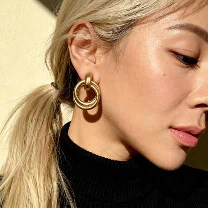 Gold Double Circle Earrings