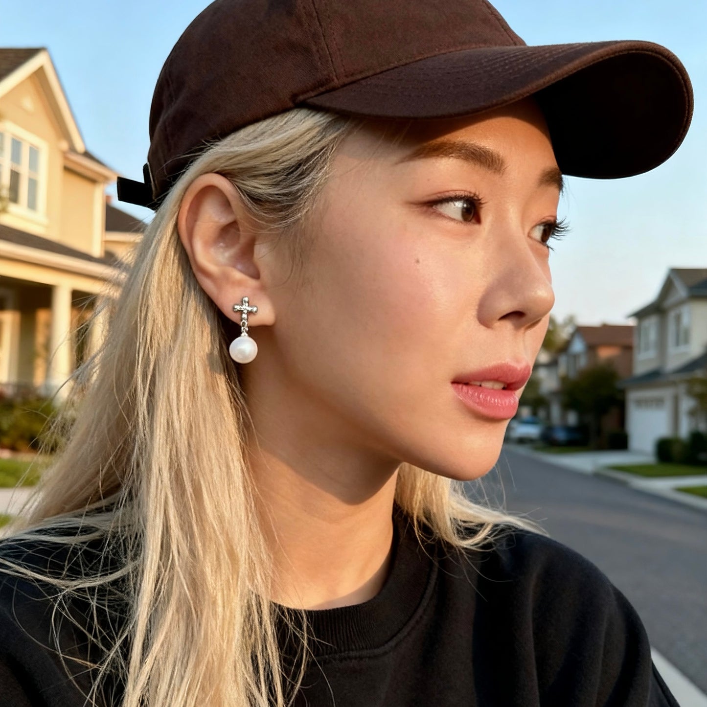 Silver Pearl Drop Studs