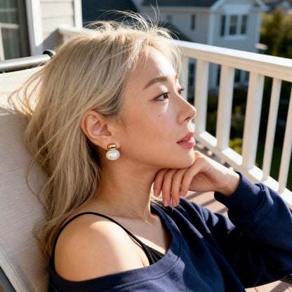 Gold Pearl Stud Earrings