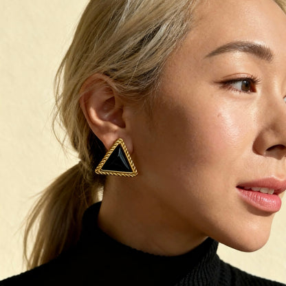 Vintage Black Triangle Studs