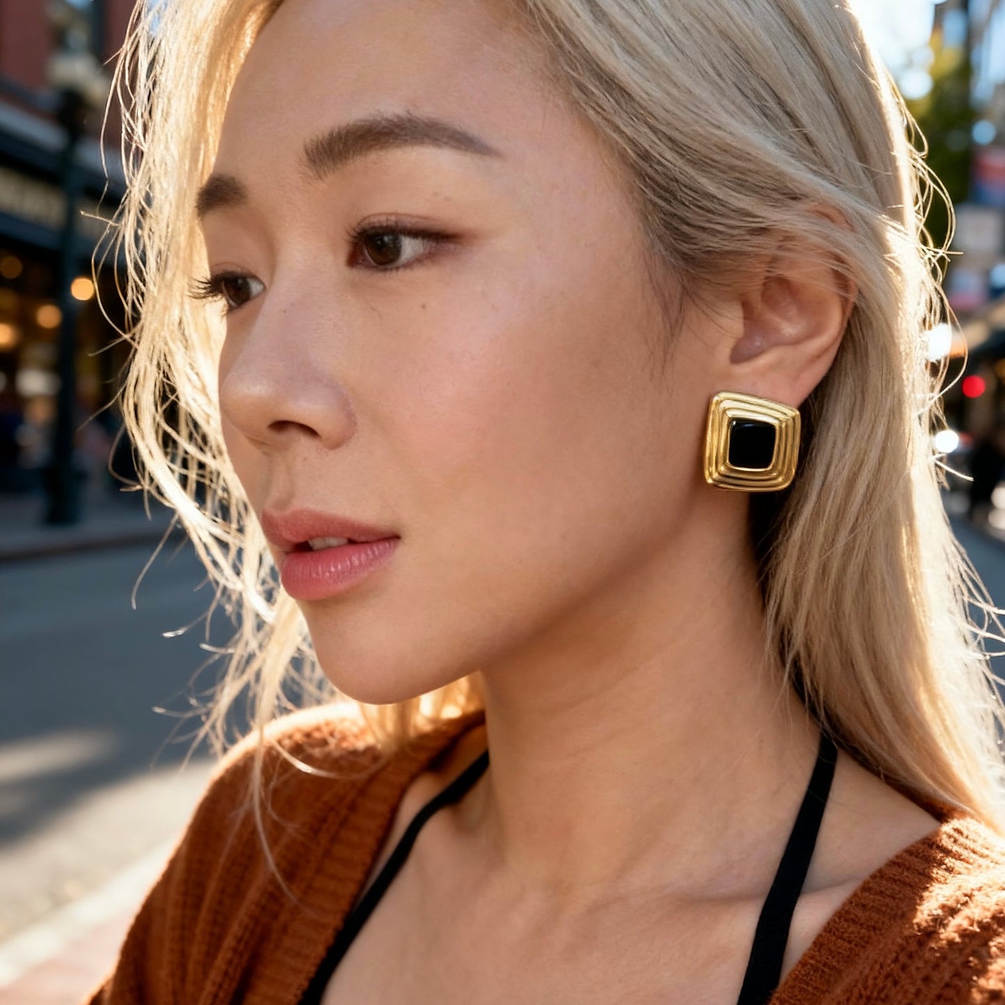 Layered Black Gold Studs
